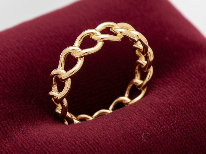 18ct Yellow Gold Chain Ring on Solid Sterling Silver 925 Hallmark Sizes K - S