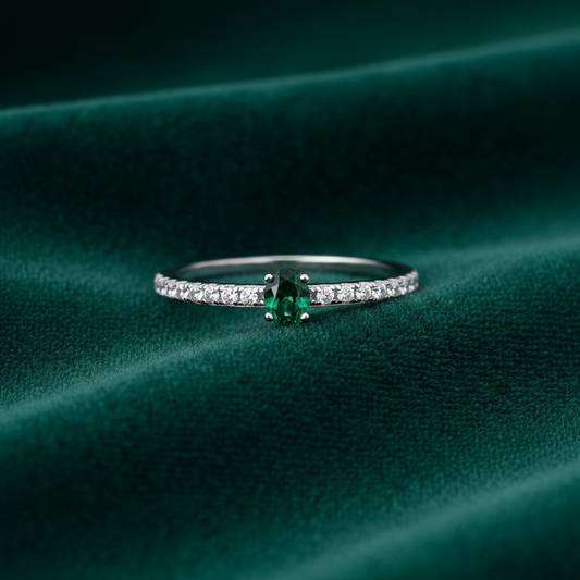 Emerald Oval Solitaire Ring Solid Sterling Silver 925 Hallmark Sizes K - S