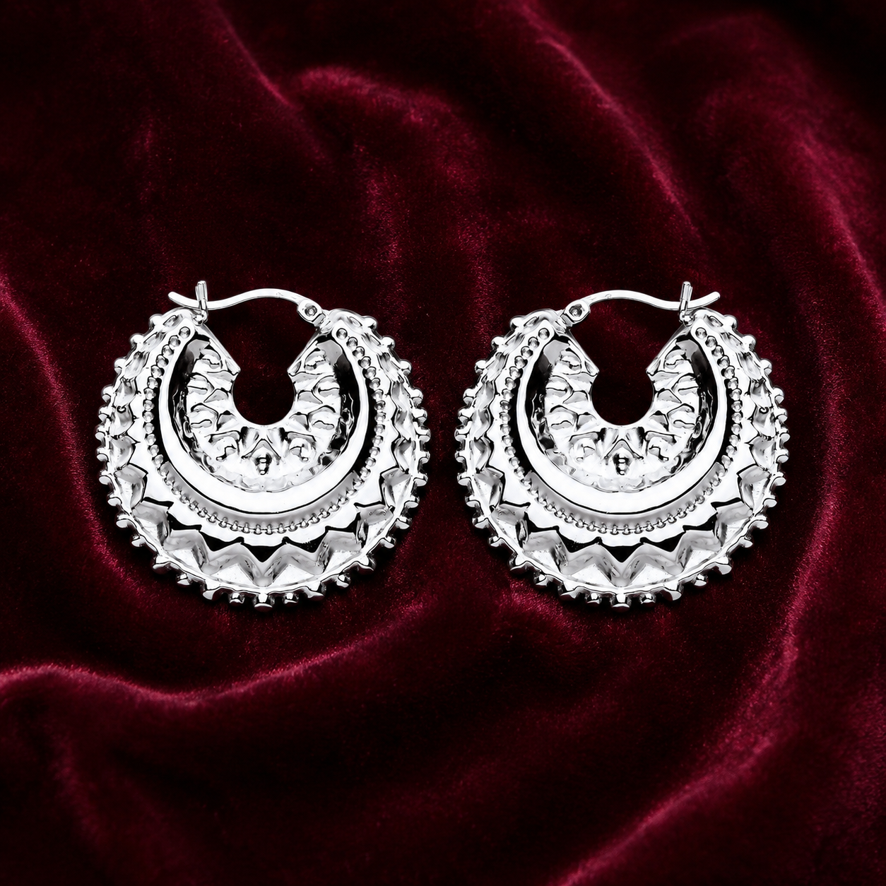 Sterling Silver Large Creole Hoop Earrings 33mm Diameter 925 Hallmark
