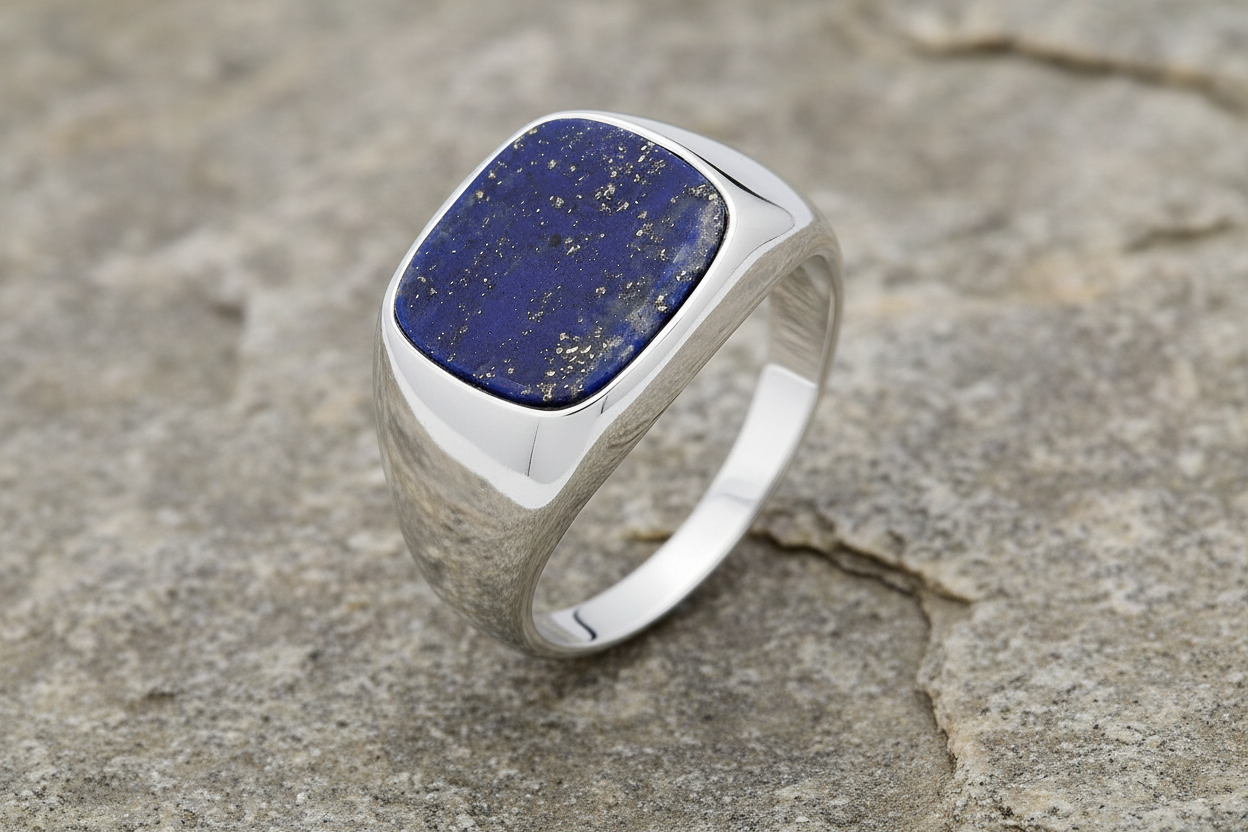 Men's Lapis Cushion Signet Ring Gents Solid Sterling Silver Engagement size R-Z