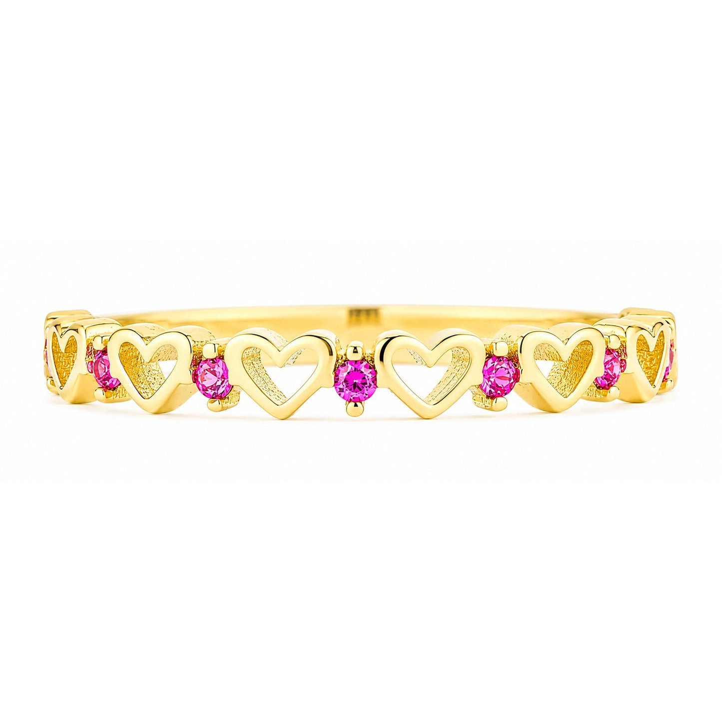 9k Yellow Gold Ruby Heart Eternity Stacking Band Ring Sizes KLMNOPQRS Hallmarked