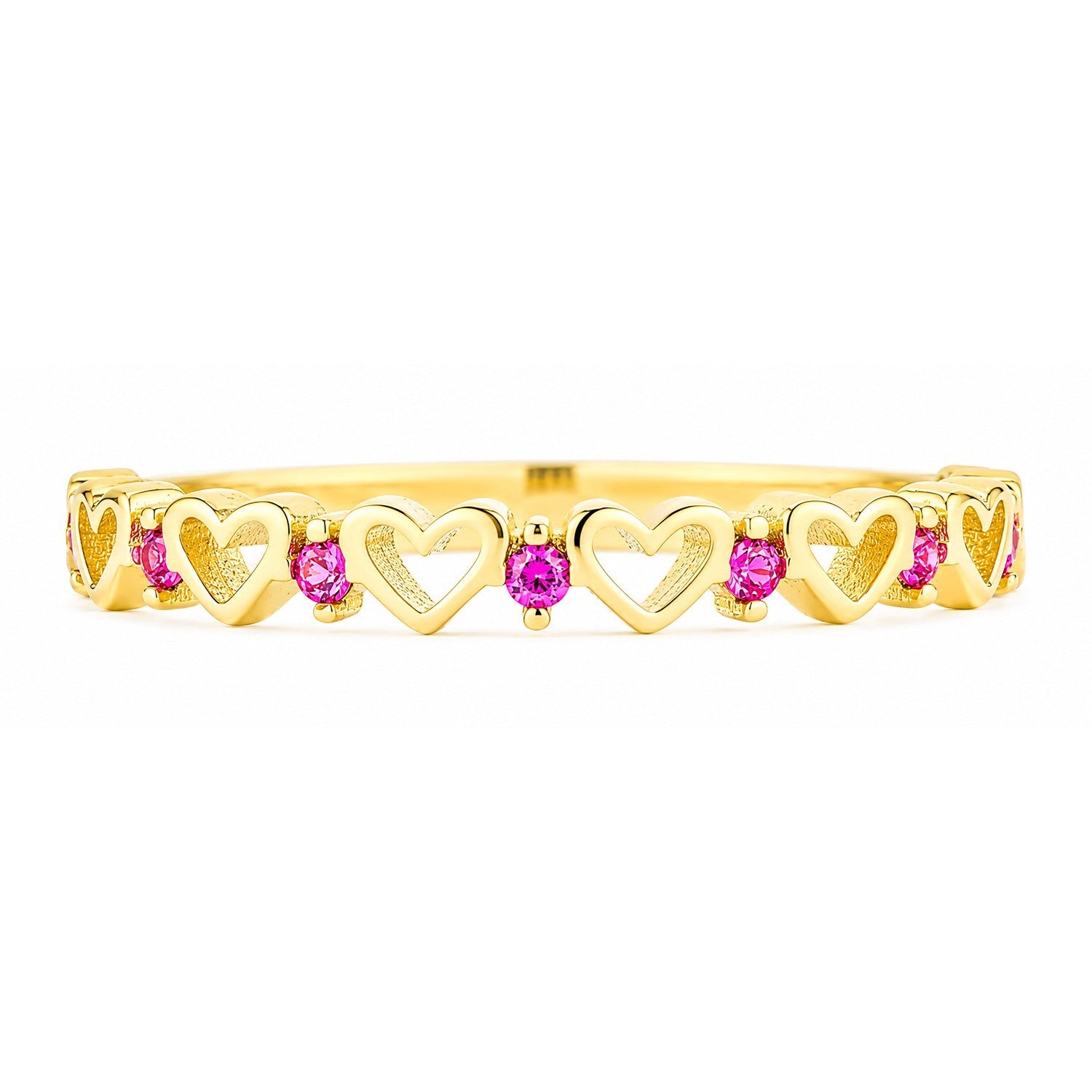 9k Yellow Gold Ruby Heart Eternity Stacking Band Ring Sizes KLMNOPQRS Hallmarked