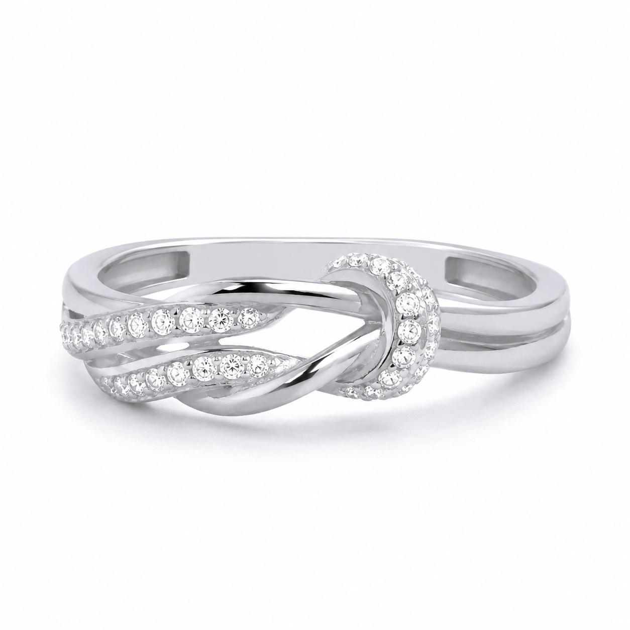 Sterling Silver Love Knot Ring Zircon Gemstones 925 Hallmark Sizes K - S
