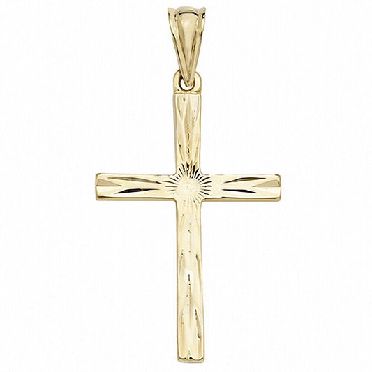 Large Gold Cross Pendant Sun Ray Design Yellow Gold Fully Hallmarked