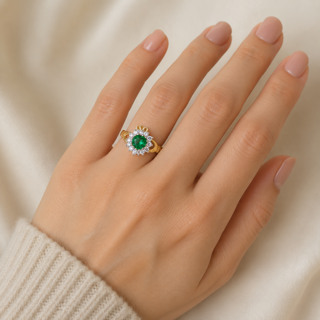 Emerald Claddagh Ring in Solid 9ct Yellow Gold Hallmarked Sizes LMNOPQRS