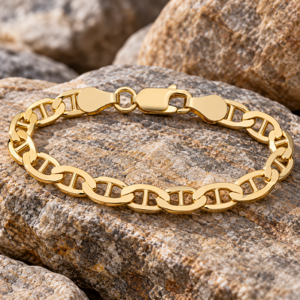 18ct Gold Men's Anchor Mariner Bracelet on Solid Silver British Made Hallmarked