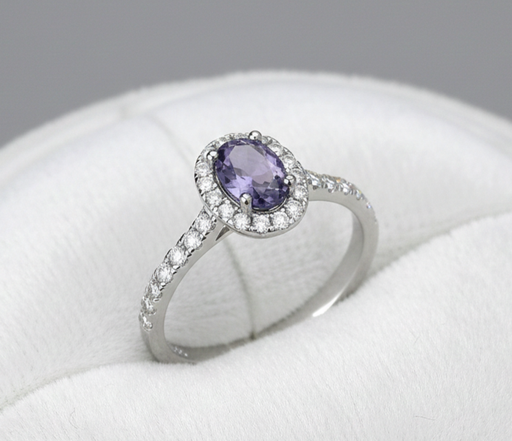 Sterling Silver Tanzanite Ring Oval Halo Engagement 925 Hallmark Size K-S