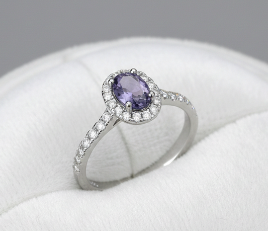 Sterling Silver Tanzanite Ring Oval Halo Engagement 925 Hallmark Size K-S