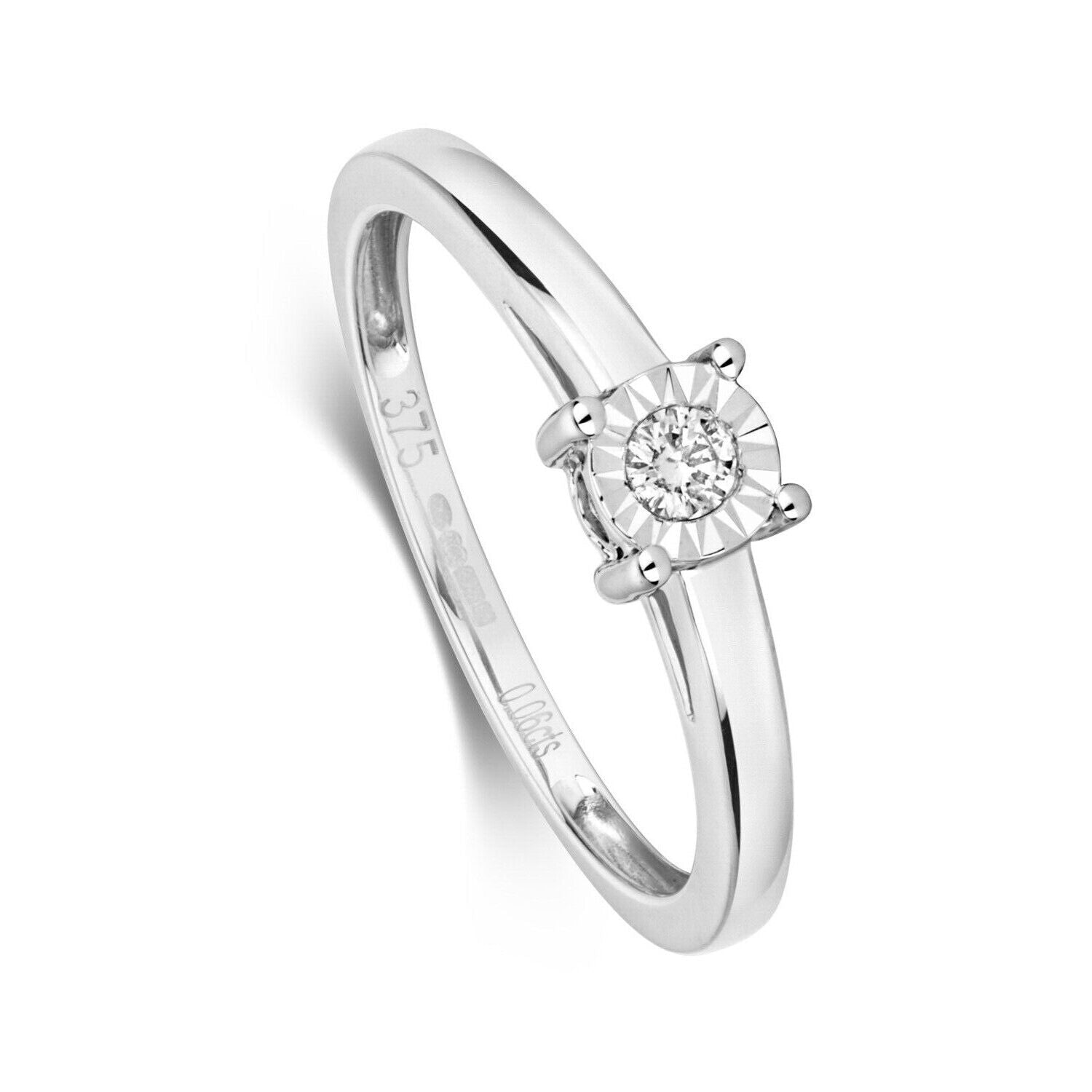 9ct White Gold Diamond Solitaire Ring Illusion Set Engagement Size J-Q