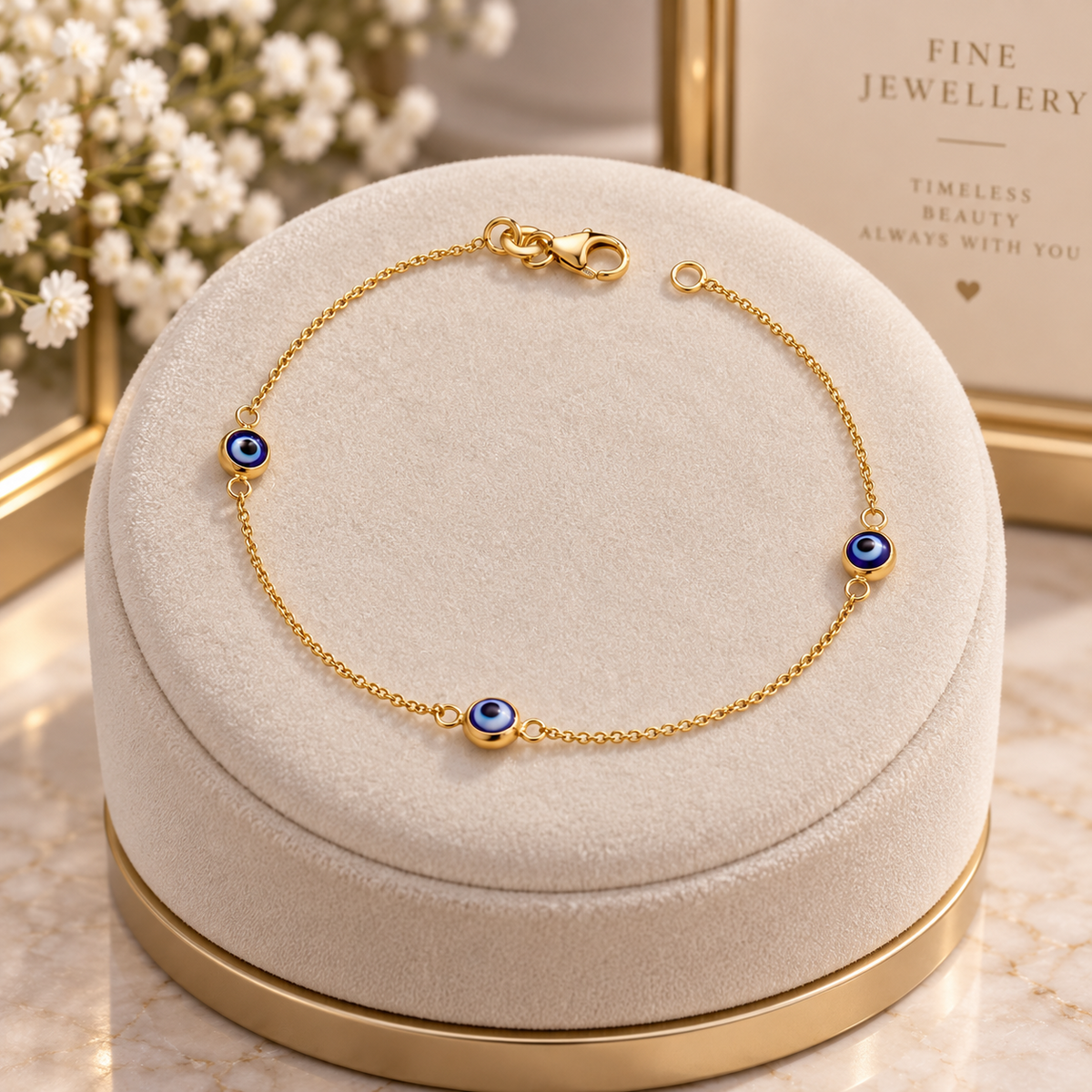 18ct Gold Evil Eye Chain Bracelet on Solid Silver Lobster Clasp 925 Hallmark