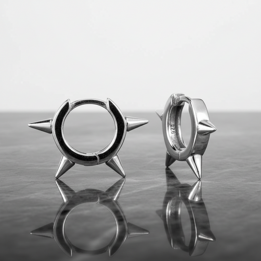 Men's Hoop Earring 4 Spike Hinged Huggie Hoop Single Earring Solid 925 Silver