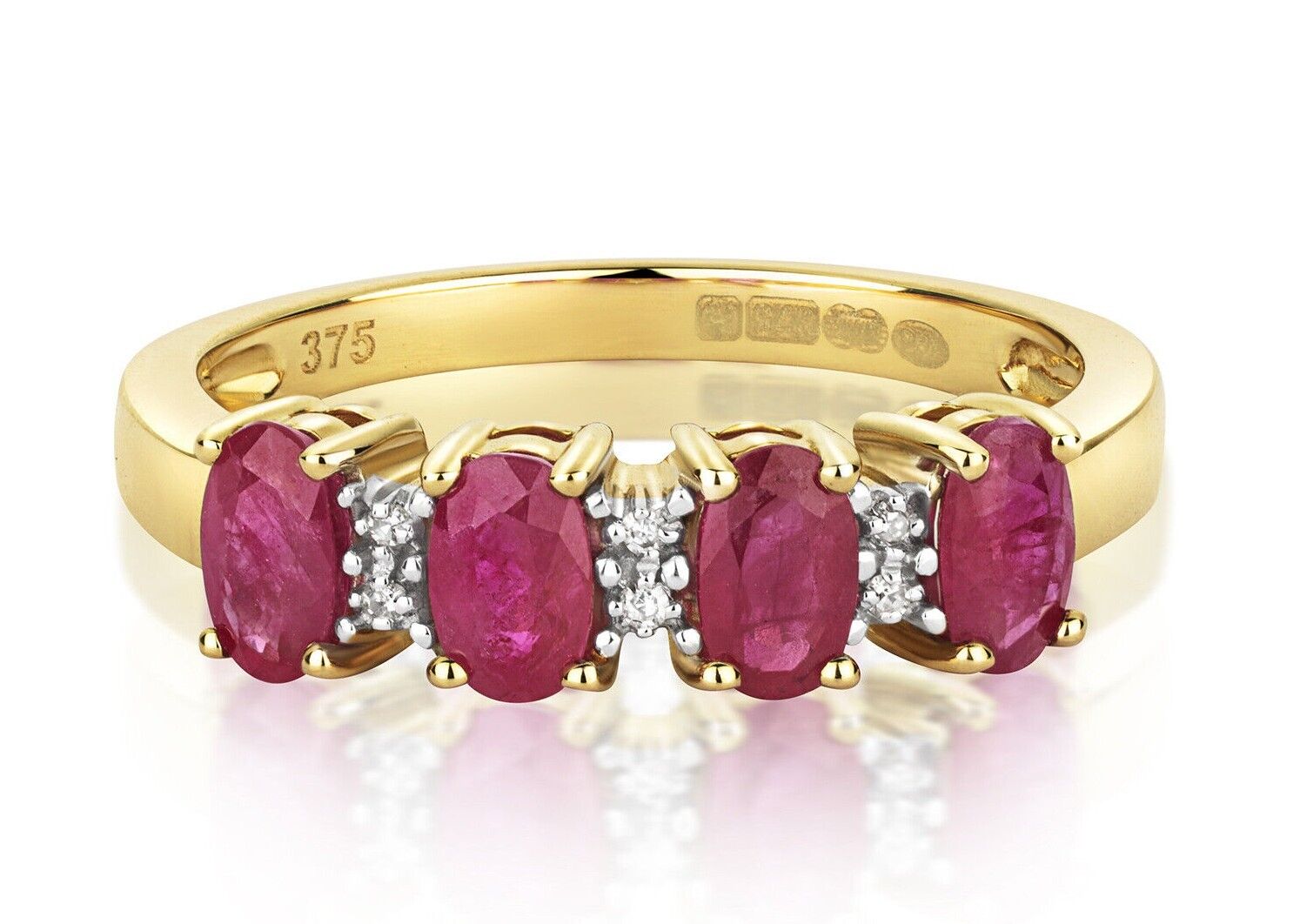 Real Ruby and Diamond Eternity Anniversary Ring Solid Yellow Gold Band