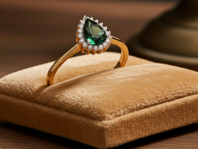 18ct Gold Emerald Pear Ring on Solid Sterling Silver 925 Hallmark Sizes K-S