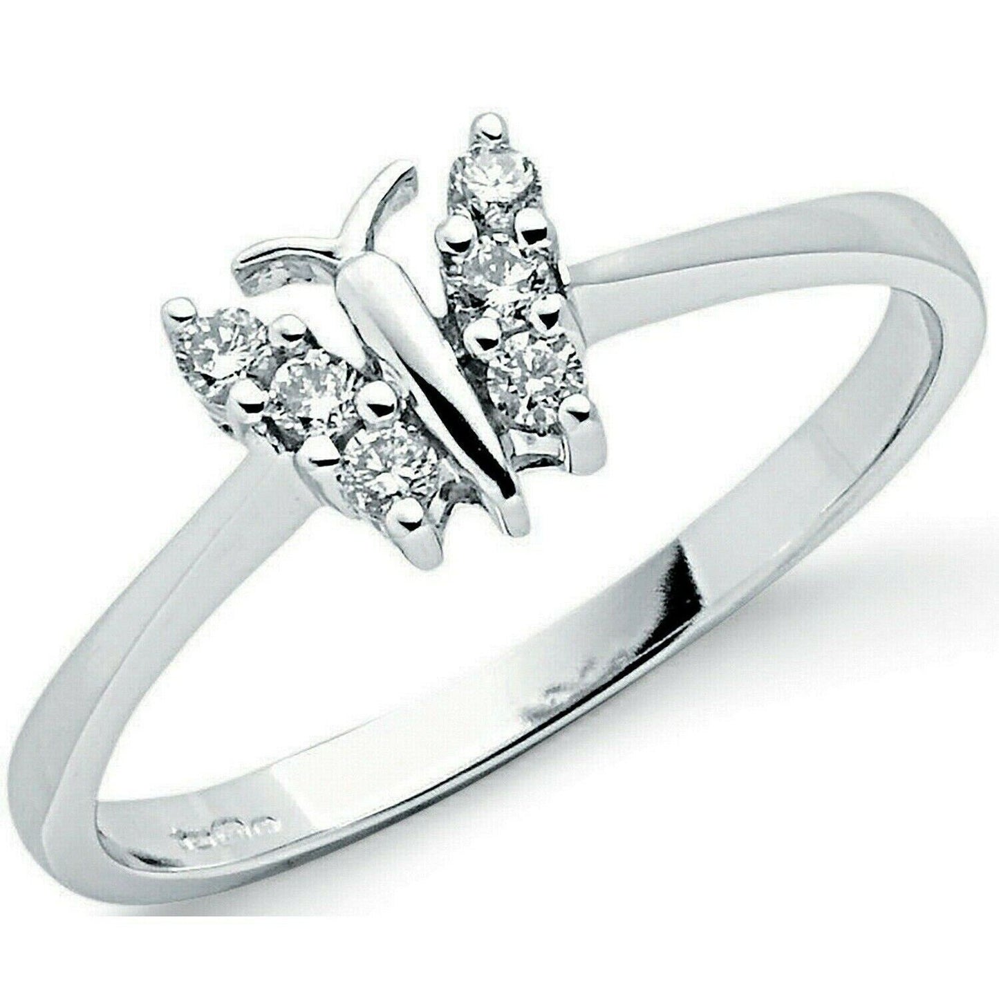 9ct White Gold Real Diamond Butterfly Ring
