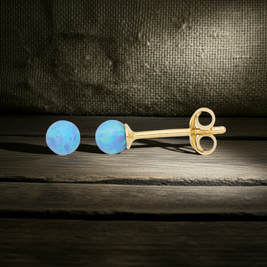 18ct Gold Blue Opal Earrings on Solid Sterling Silver 4.1mm 925 Hallmark