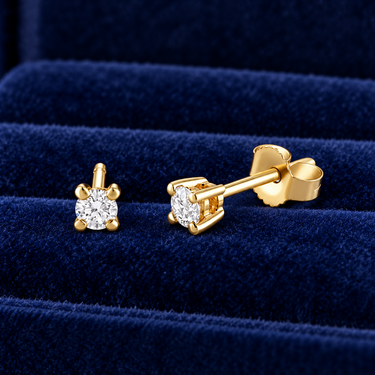 Real Diamond Solitaire Earrings 9ct Yellow Gold 0.15ctw Premium Mined Diamonds