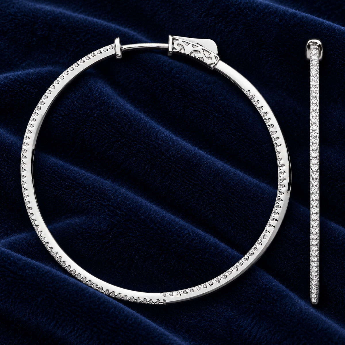Real Diamond Hoop Earrings 18ct White Gold 42mm Diameter 0.72ctw Mined Diamonds