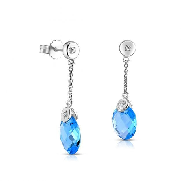 Blue Topaz and Diamond Drop Earrings Solid 9ct White Gold 28.6mm Length