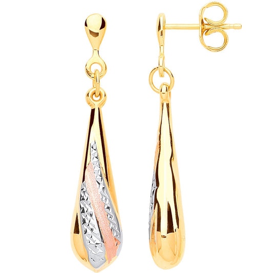 Teardrop Earrings 9ct Yellow, Rose and White Gold Hallmarked 36mm Drops