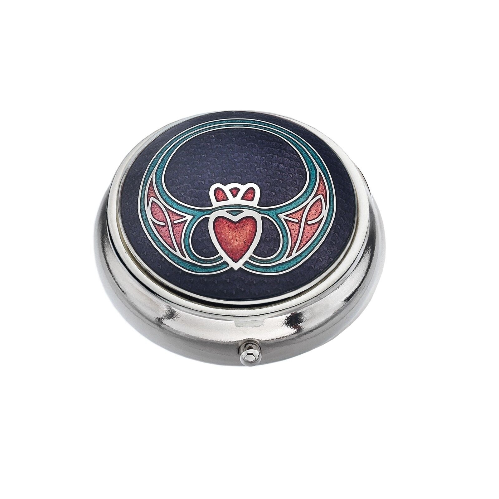 Pillbox Silver Plated Modern Claddagh Celtic Design Purple Brand New and Boxed