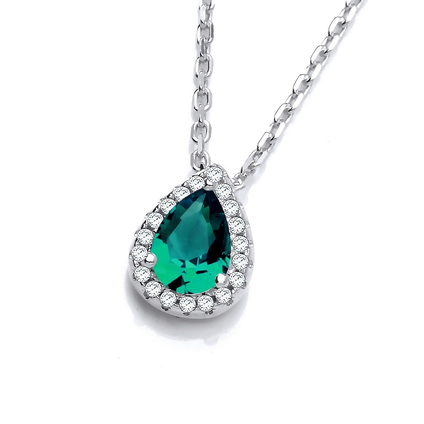 Emerald Teardrop Pendant Solid Sterling Silver 16-18" Chain Luxurious Packaging