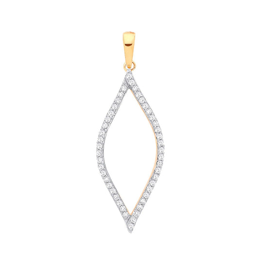 9ct Yellow Gold Leaf Design Diamond Pendant
