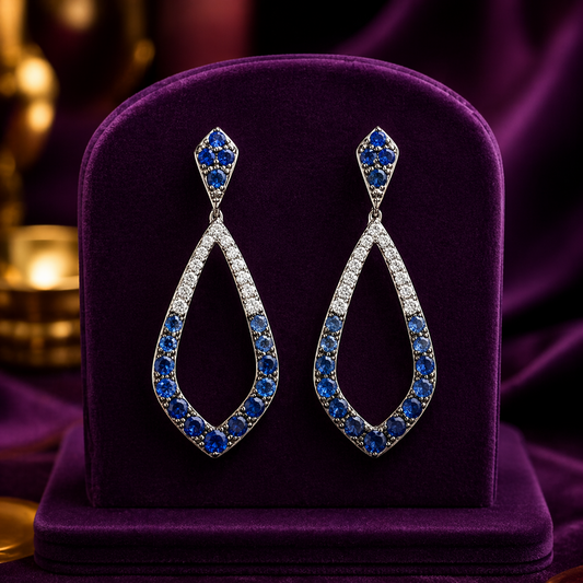 Natural Sapphire and Diamond Earrings Solid 18ct White Gold Teardrop Hallmarked