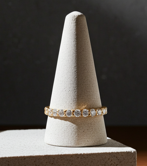 18ct Gold Half Eternity Ring on Solid Sterling Silver 925 Hallmark