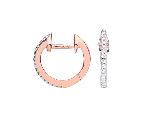 9ct Rose Gold 0.10ct Diamond Huggie Hoop Earrings - 11mm