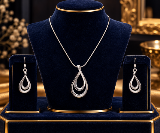 Sterling Silver Matching Set Pendant and Earrings 925 Hallmark 16" Snake Chain