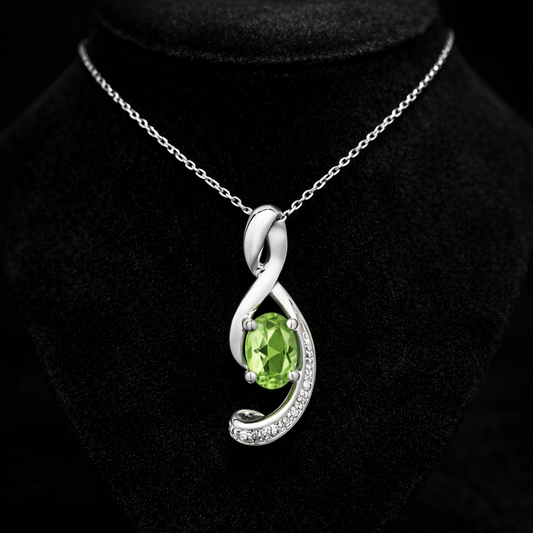 9ct White Gold Peridot Pendant With Diamond Infinity 18" 46cm Length Chain