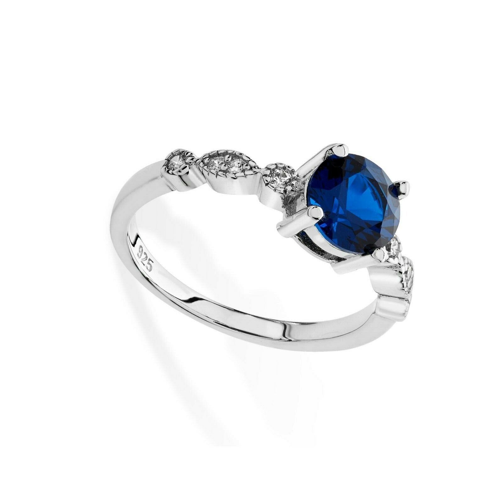 Sapphire Solitaire Ring 925 Hallmark Rhodium Finish Size J - R British Made