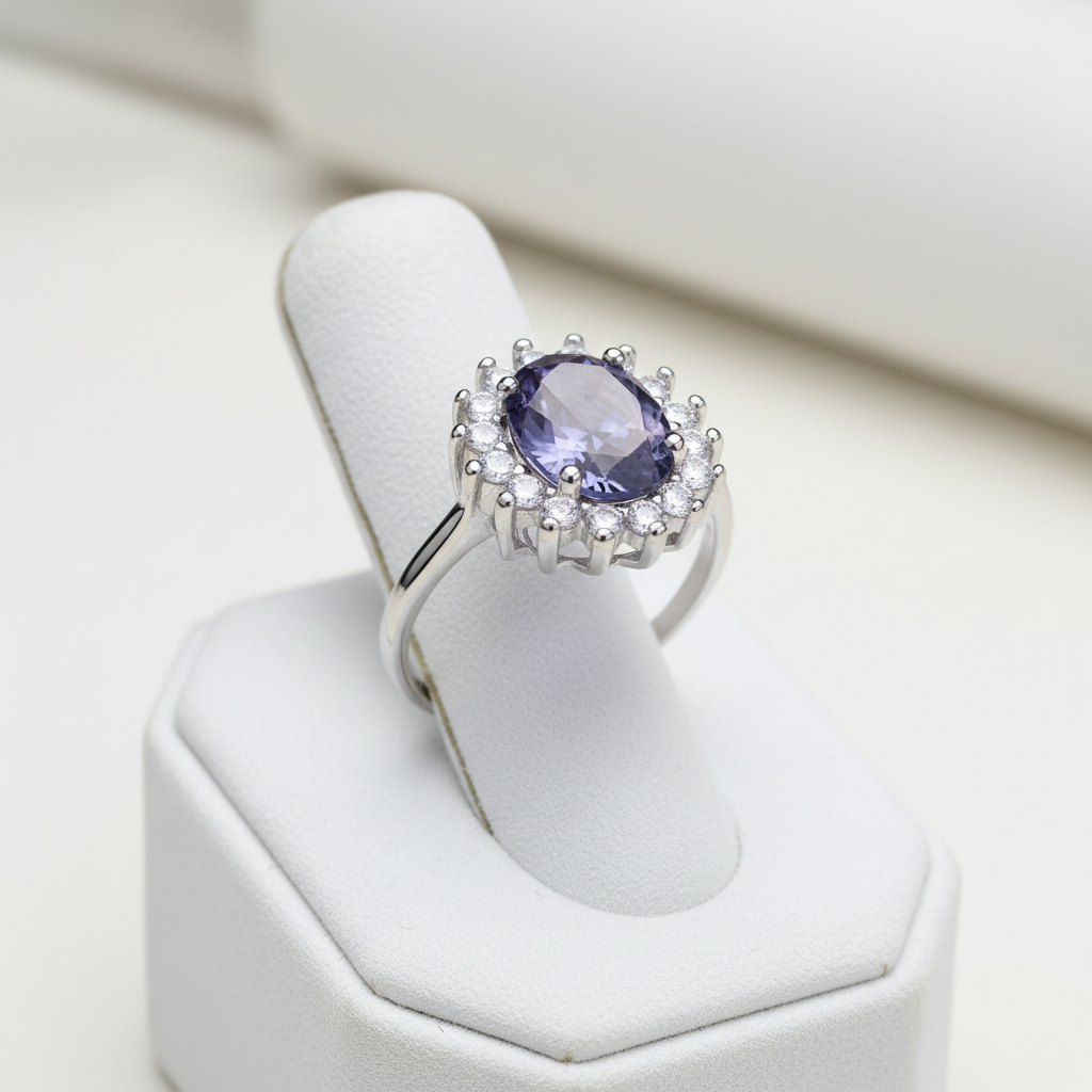 Sterling Silver Tanzanite Ring Large Cluster Engagement 925 Hallmark Size K-S