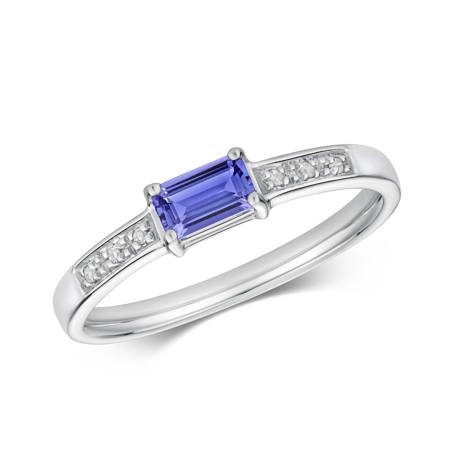 Real Tanzanite and Diamond Ring Emerald Cut Solitaire 9ct White Gold  Size J - Q