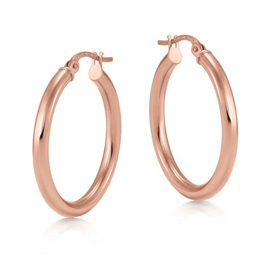 Rose Gold 25mm Hoop Earrings Round Tubular Hoops Hallmarked