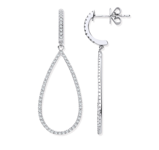 9ct White Gold 0.35ct Diamond Pear Drop Earrings 38mm Length Hallmarked