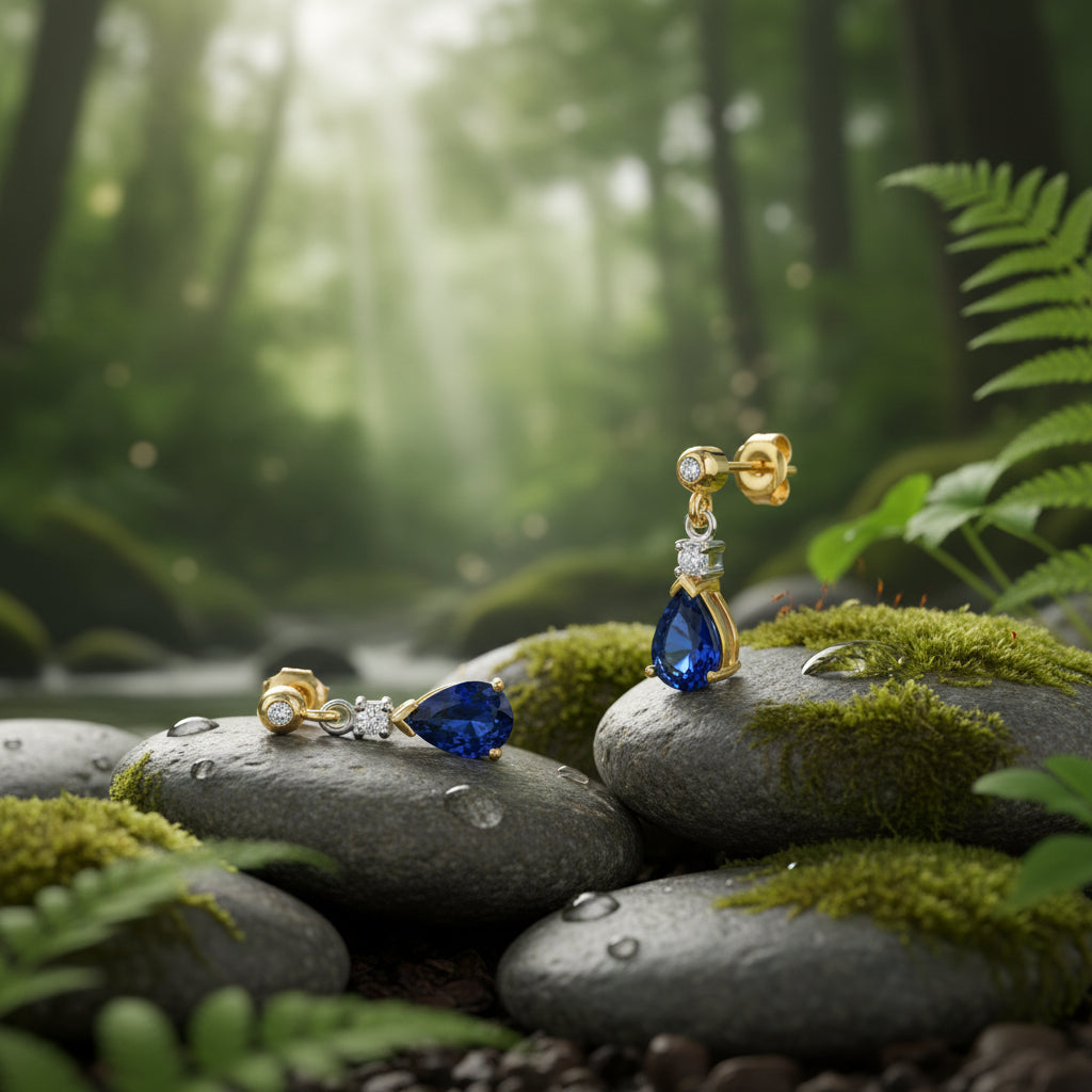 Sapphire and Diamond Earrings 9ct Yellow Gold Teardrop Pear Drops