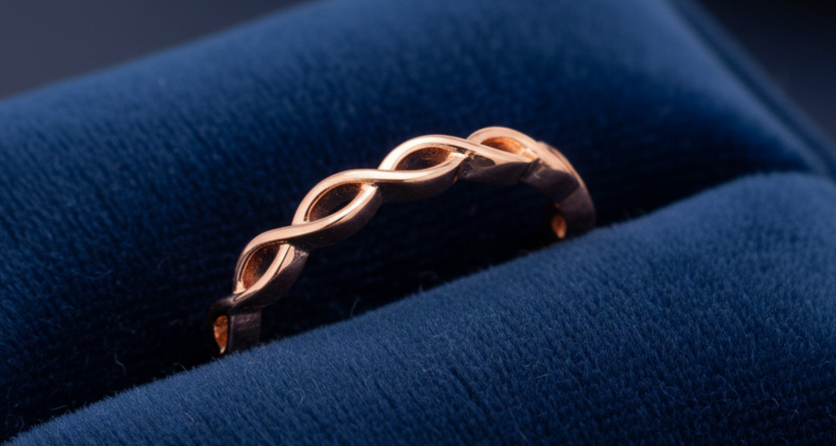 18ct Rose Gold Celtic Ring on Sterling Silver 3mm Wide 925 Hallmark Sizes K-S