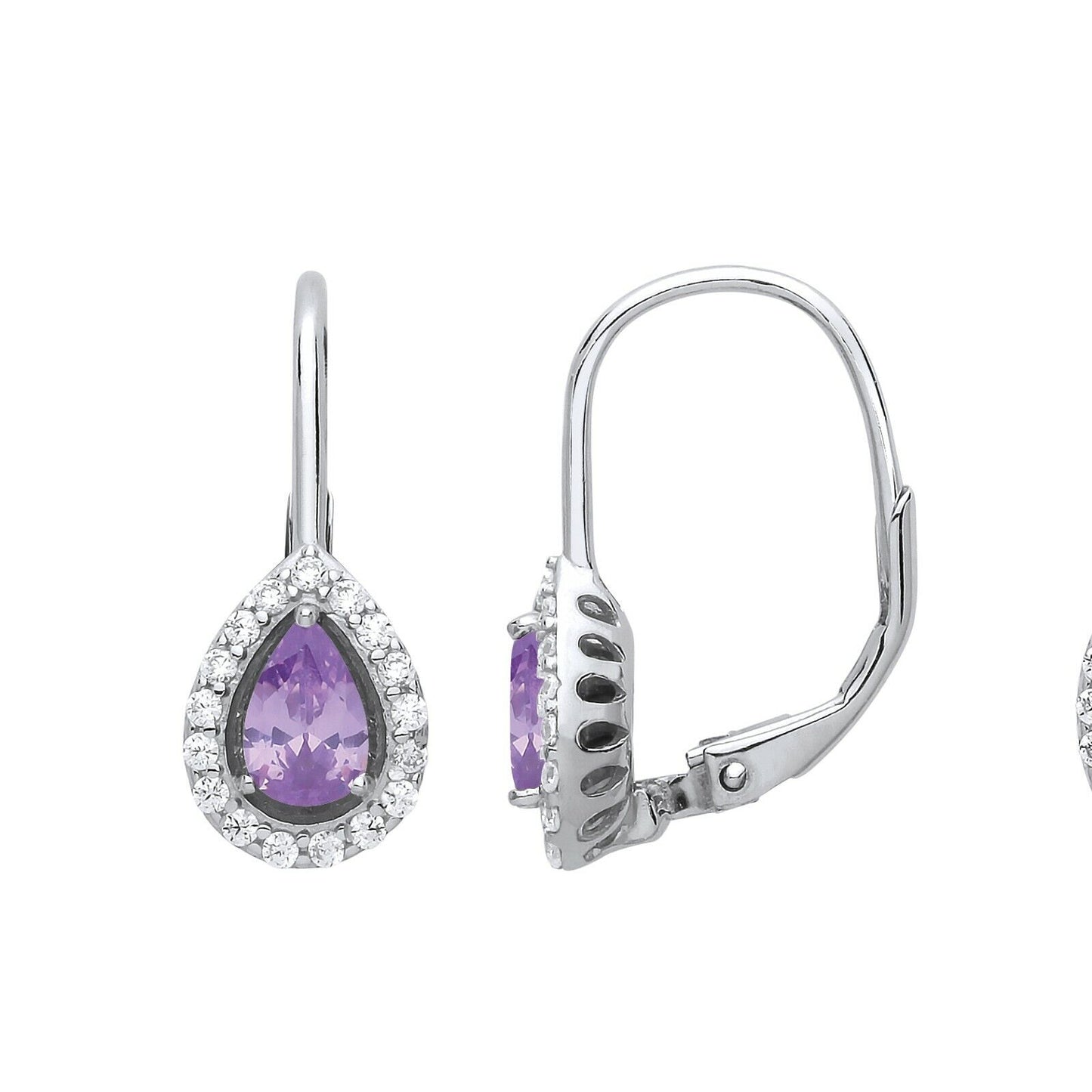 Tanzanite Pear Hoop Drop Earrings Sterling Silver Rhodium Plate 925 Hallmark
