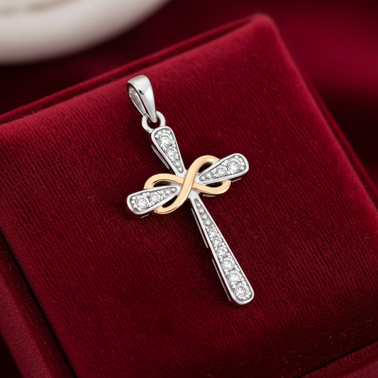 18ct Gold Infinity Cross Pendant on Solid Sterling Silver 925 Hallmark
