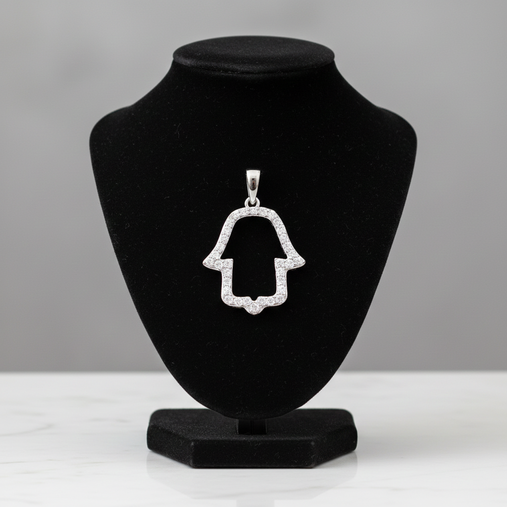 Hand of Hamsa Pendant Solid Sterling Silver 925 Hallmark