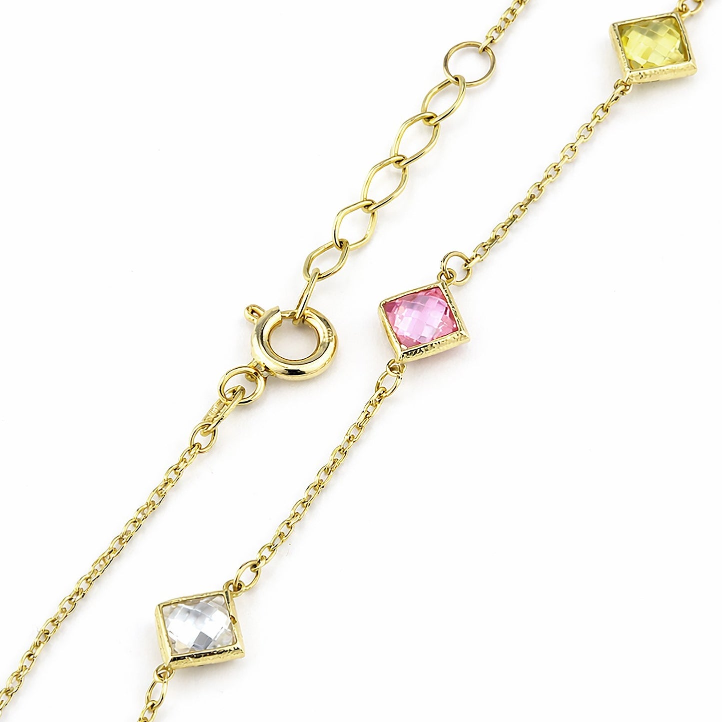 Multicolour Cushion Gemstone Station Bracelet Yellow Gold 375 Hallmark 17.5-19cm