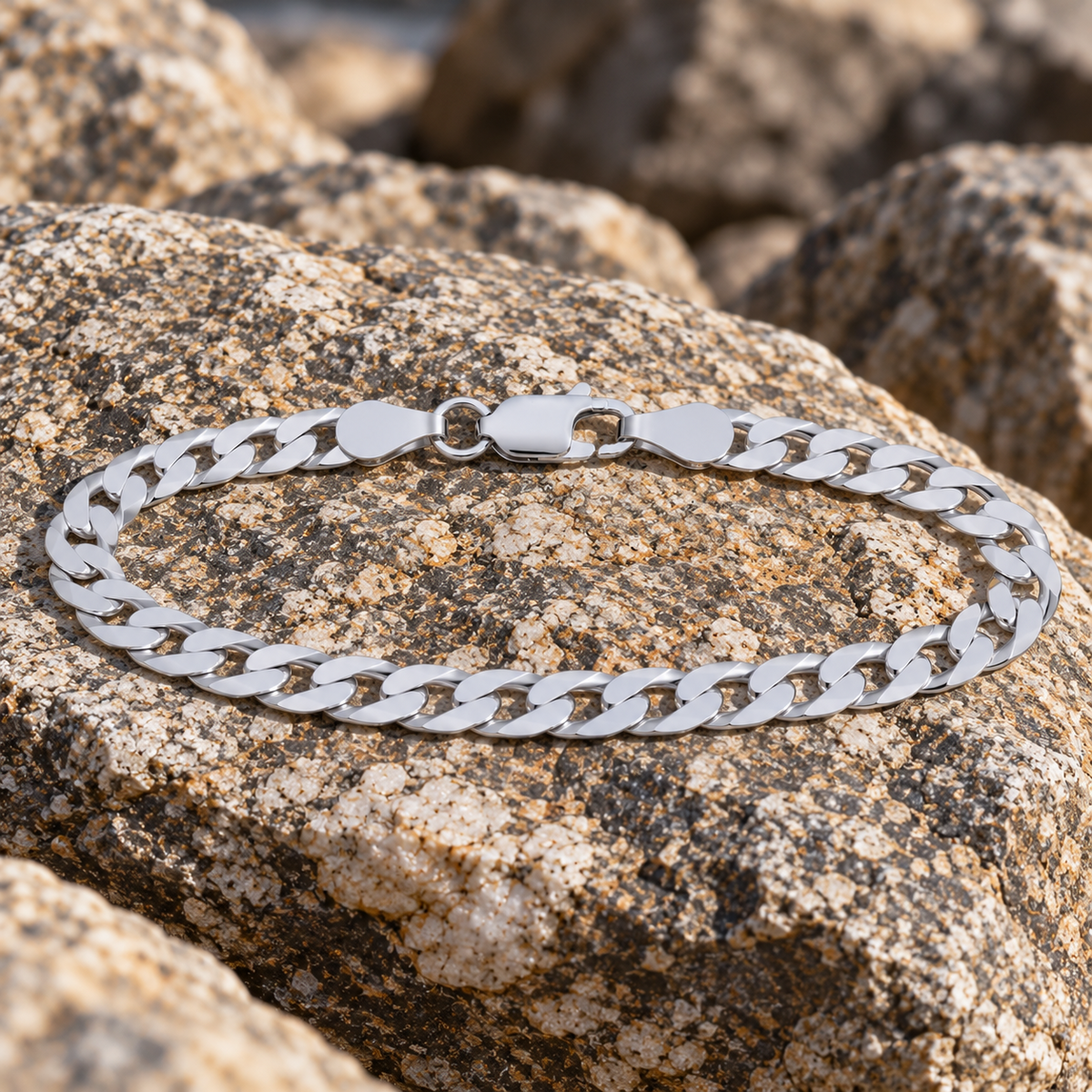 Men's Flat Curb Bracelet Sterling Silver 8" 925 Hallmarked 6mm Wide