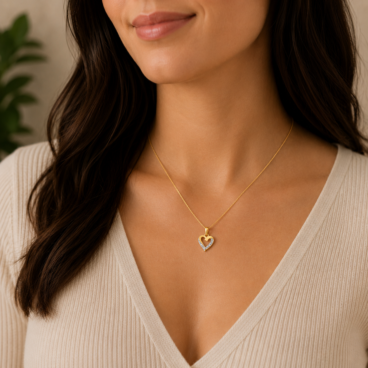 Natural Diamond Heart Pendant 9ct Gold 18" Chain Hallmark British Made