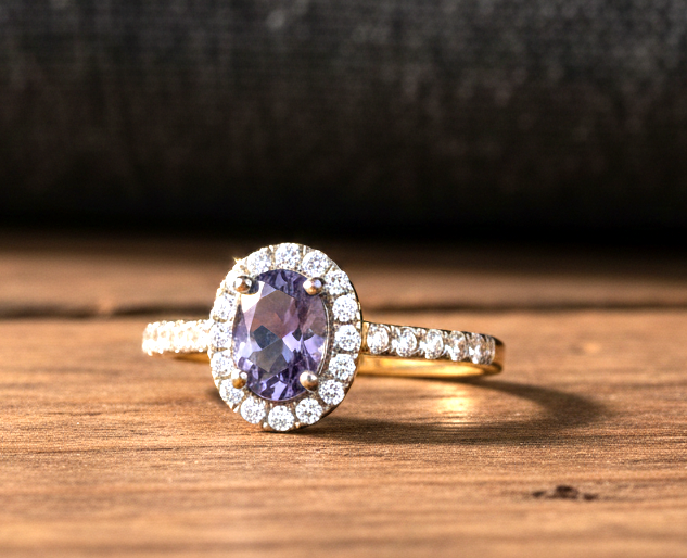 18ct Yellow Gold Tanzanite Ring Halo on Sterling Silver 925 Hallmark Size K-S