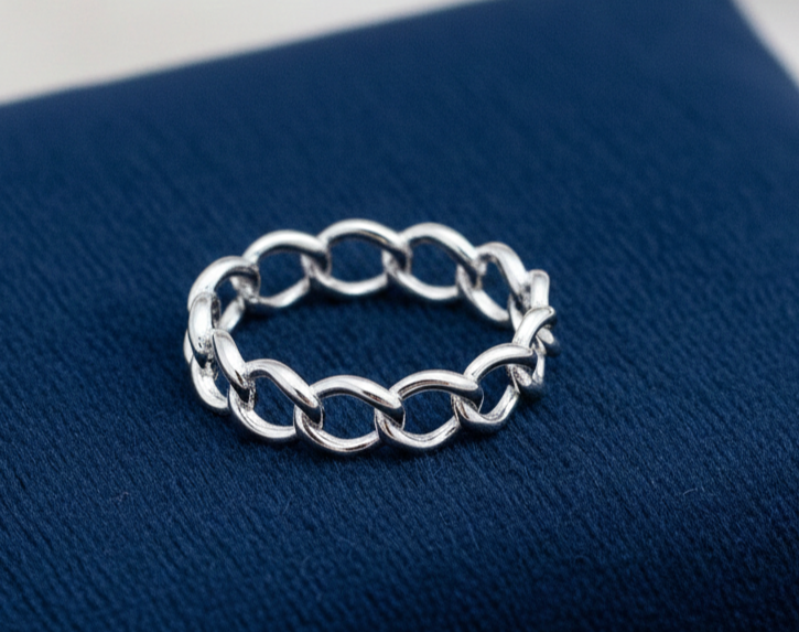 Sterling Silver Chain Ring Rhodium Finish 925 Hallmark Sizes K - S