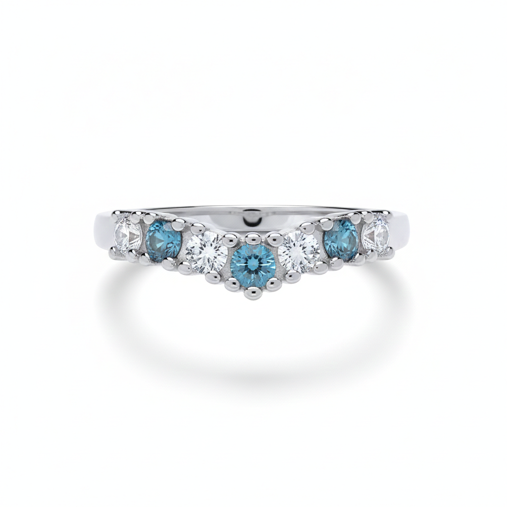 Sterling Silver Aquamarine Wishbone Ring Anniversary Band 925 Hallmark Size K-U