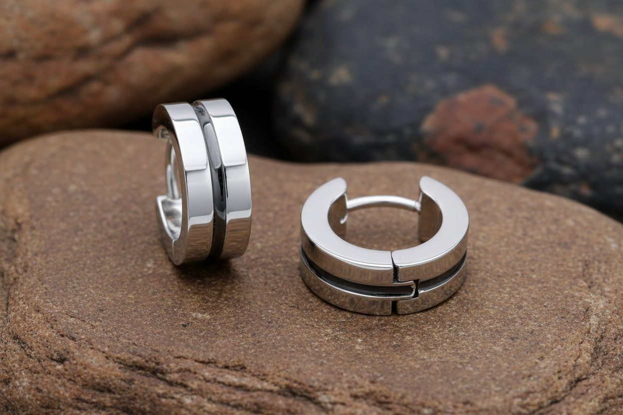 Fred Bennett Black Enamel Stripe Hoop Earrings E6397