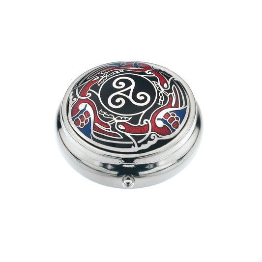 Luxury Pillbox Red Silver Plated Celtic Birds Triskele Brand New and Boxed