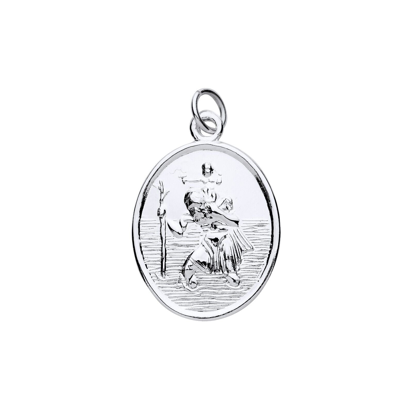 Large Oval St Christopher Pendant Sterling Silver Hallmark All Chain Lengths